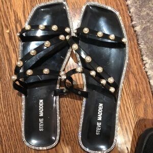 Steve Madden black plastic flats with rhinestones and pearls in 8